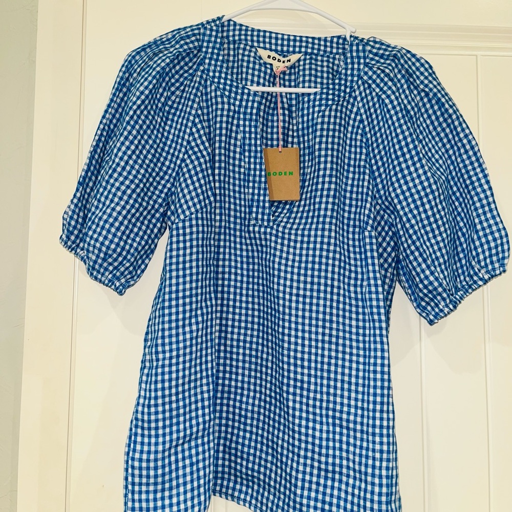 Boden Women's Blue Checkered Blouse